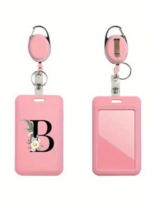 Gepersonaliseerde roze intrekbare ID-badgehouder met sleutelhanger, bedrukt met madeliefjesletters A-Z-patroon, harde ID-badgehouders met intrekbare ID-rol, ID-kaarthouder, plastic creditcardbeschermer, ID-kaarthouder voor verpleegster, dokter, leraar (roze)