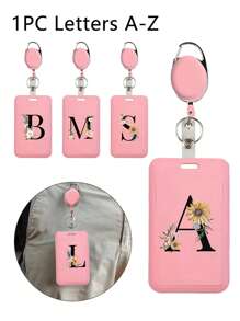 Gepersonaliseerde roze intrekbare ID-badgehouder met sleutelhanger, bedrukt met madeliefjesletters A-Z-patroon, harde ID-badgehouders met intrekbare ID-rol, ID-kaarthouder, plastic creditcardbeschermer, ID-kaarthouder voor verpleegster, dokter, leraar (roze)