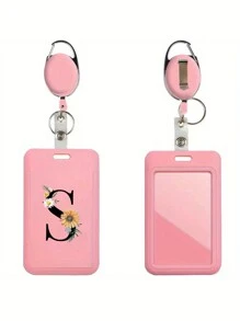 Gepersonaliseerde roze intrekbare ID-badgehouder met sleutelhanger, bedrukt met madeliefjesletters A-Z-patroon, harde ID-badgehouders met intrekbare ID-rol, ID-kaarthouder, plastic creditcardbeschermer, ID-kaarthouder voor verpleegster, dokter, leraar (roze)
