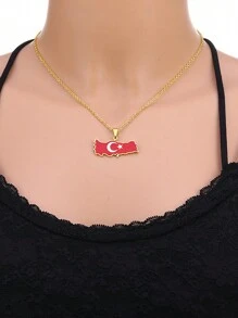 Hihho 1pc Fashion Stainless Steel Turkey Map Pendant Necklace, Silver/Gold Color Unisex Party Jewelry Accessory - Multicolor - View 4