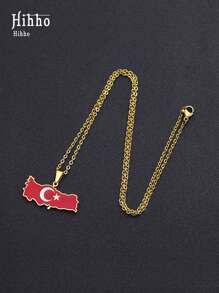 Hihho 1pc Fashion Stainless Steel Turkey Map Pendant Necklace, Silver/Gold Color Unisex Party Jewelry Accessory - Multicolor - View 8