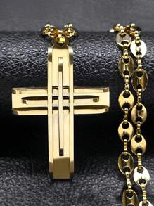 Collana con ciondolo a croce di Gesù, in acciaio inossidabile, oro e argento, stile cristiano, a forma di grani di caffè, accessori moda, regalo per coppie