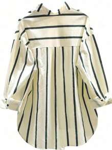 Striped Fashionable Drop Shoulder Loose Patchwork Pocket Shirt - Black - View 2