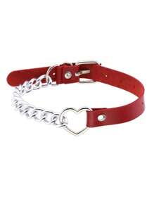1 件朋克风格可调节心形皮革颈链，性感项圈项链适合女性、男性和中性，适合日常、节日、派对、圣诞节、情人节、狂欢节、妈妈、母亲、母亲节、礼物 - 紅色 - 查看 4