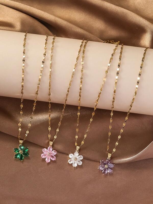 1 pieza Elegante collar con colgante de flor de cristal, collar de clavícula minimalista y versátil para mujeres, regalo para el Día de San Valentín, Día de la Madre