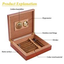 OUR ADVENTURE BOOK Eine tragbare Mini-Zedernholz feuchtigkeitsspendende Zigarrenbox mit einem Feuchtigkeitsmesser und einer Flip-Cover Feuchtigkeitsbox für den Heimgebrauch