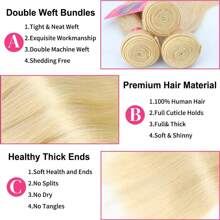 613 Blonde Bundles Human Hair Straight 613 Bundles18 Inch 613 Human Hair Bundles 12A Grade Unprocessed Russian Blonde Virgin Human Hair Bundles Straight Hair 1 Bundles - Gold - View 8