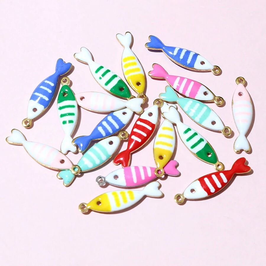 20 piezas de 18x5mm Colgantes de acero inoxidable con esmalte de peces, accesorios para hacer joyas DIY de acero inoxidable
