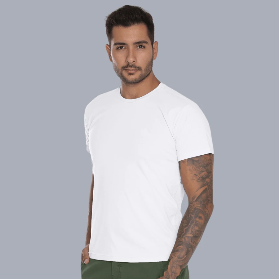 Men's 100% Cotton T-Shirt, Plain Basic Short Sleeve Summer Shirt - 白色 - 查看 1