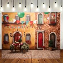 1 件意大利主题派对意大利建筑背景照片道具、派对家居装饰、派对墙壁装饰、派对背景装饰、派对装饰用品