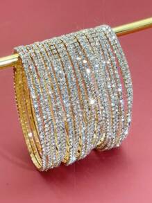 G-S Minimalistic Delicate Sparkling Rhinestone Tennis Bracelet, Silver/Gold Color, Women