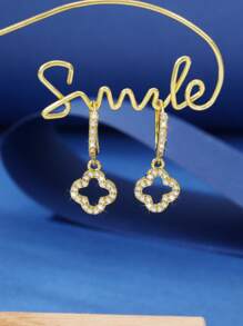 一对优雅的S925纯银四叶水滴形耳环，女士珠宝，周年纪念礼物，耳环，高级珠宝 - 滿鑽 - 查看 3