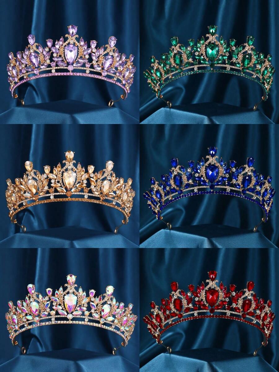 Queen Crown Rhinestone Wedding Crowns, Crystal Tiaras For Women For Birthday Prom Pageant Party,Valentine's Day Gifts, Valentine's Headband Decoration, Wedding Crown Decoration,Summer,Beach - Multicolor - View 1