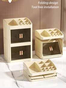 Large Capacity Transparent Cosmetic Storage Box - Multi-Layer Sliding Drawer Style, Suitable For Makeup, Skincare And Lipstick - Lightweight Plastic Vanity Organizer,For Holiday Beach, Bathroom Collection, Bedroom Collection, Large Capacity - Multicolor - View 9