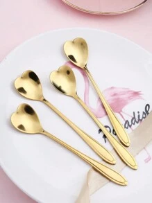 1/4pcs Creative Stainless Steel Short Handle Heart-Shaped Coffee Stirring Spoon, Suitable For Mugs, Christmas Gift, Study Supplies - Gold - View 2