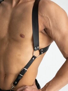 1 件男士纯色皮革背带，日常衬衫装束配件