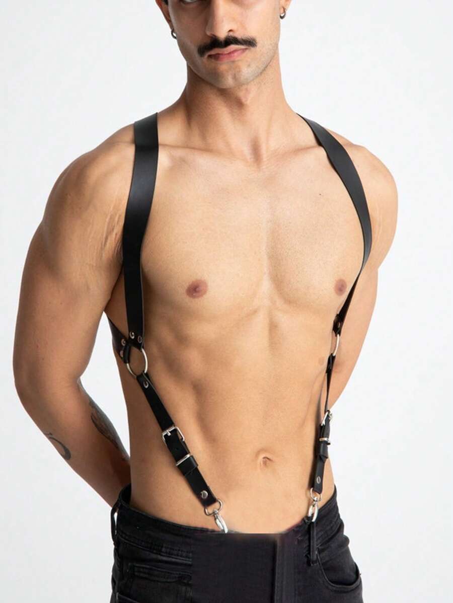 1 件男士纯色皮革背带，日常衬衫装束配件