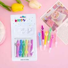 1 Box Of 6pcs Short Stem Flower & Heart Cake Candles, Multi-Color Options (Colorful, Red, Pink), Cute Cartoon Sunflower Decor Candles Ideal For Birthday, Christmas, Party Cupcake & Cake Decoration Gifts Graduation