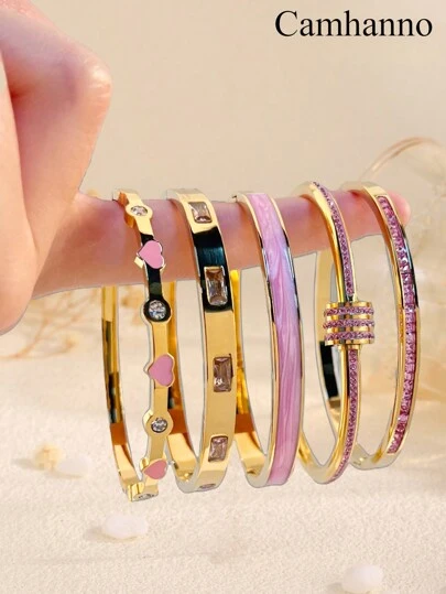 Camhanno 1/5 piezas Juego de pulseras de acero inoxidable de lujo a la moda, adecuado para combinar con atuendos, también un gran regalo para amigos, familiares y madres