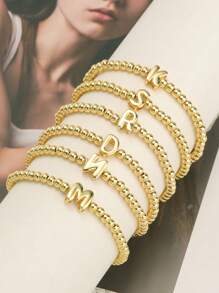 Fashionable Letter Pendant Women's Bracelet, Luxury Adjustable Chain Bracelet With A-Z Letter Charms, Women Jewelry Gift - Gold - View 2