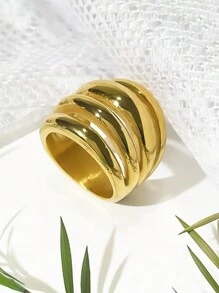A Stainless Steel Gold-Plated Four-Layer Open-Mouth Ring Cast Fashion Personalized Everything With A Niche Elegant Geometric Ring