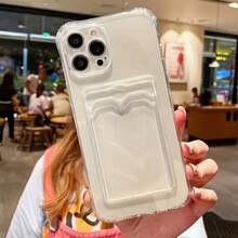 Slip-Resistant Card Holder Cover, Minimalist Artistic Cute New Design Women's Retro Fashion Special DIY Silicone Phone Case, Compatible With IPhone 15/15 Pro/15 Pro Max/14/13/12/11/Xs Max Series Phone Protective Cover - Clear - View 4