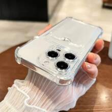 Slip-Resistant Card Holder Cover, Minimalist Artistic Cute New Design Women's Retro Fashion Special DIY Silicone Phone Case, Compatible With IPhone 15/15 Pro/15 Pro Max/14/13/12/11/Xs Max Series Phone Protective Cover - Clear - View 3