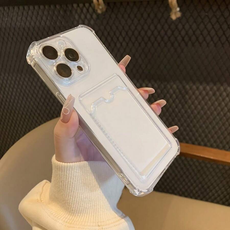 Slip-Resistant Card Holder Cover, Minimalist Artistic Cute New Design Women's Retro Fashion Special DIY Silicone Phone Case, Compatible With IPhone 15/15 Pro/15 Pro Max/14/13/12/11/Xs Max Series Phone Protective Cover - Clear - View 1