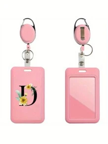 Gepersonaliseerde roze intrekbare ID-badgehouder met sleutelhanger, bedrukt met madeliefjesletters A-Z-patroon, harde ID-badgehouders met intrekbare ID-rol, ID-kaarthouder, plastic creditcardbeschermer, ID-kaarthouder voor verpleegster, dokter, leraar (roze)