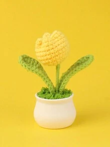 1 Piece Of Handmade Crocheted Yarn Simulation Tulip Potted Plant, Round And Cute Woven Yarn Tulip, Desktop, Car, Office, Home Decoration, Small Gift, Can Be Given To Family, Friends, Classmates, Birthdays, Teachers, Souvenirs, Night Market Scenic Area Camping Party, Valentine's Day, Gift Gifts Graduation