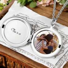 Custom Photo And Text Round Locket Necklace, Round Locket, Engraved Locket, Gift For Her, Memorial Gift,Christmas Gift, Halloween Gift, Anniversary Gift