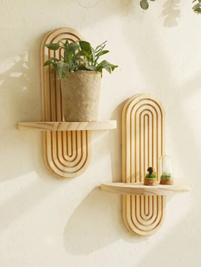 1件/2件装波西米亚风木质壁挂式置物架 - 几何造型壁挂式置物架，现代家居装饰，植物和装饰品展示架，适用于客厅或卧室