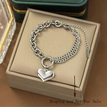 Fashionable Stainless Steel Heart & Almond Shaped Chunky Link Chain Bracelet Valentines,Mom,Mother,Mother's Day,Gift