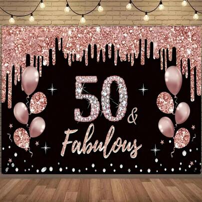 1pc 50th Birthday Decoration Set, 50th Birthday Banner, Suitable For Women, Rose Gold 50th Birthday Theme Logo Party Supplies, 50th Birthday Backdrop Wall Hanging, Indoor And Outdoor