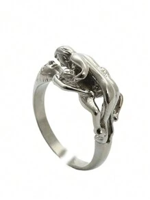 1pc Vintage Style Men's Ring With Nude Woman Design - Zinc Alloy, Antique Silver Plated