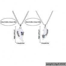 2pcs/Set Heart-Shaped Butterfly Pattern Gemstone Inlay Pendant Necklace, Fashion Mother's Day Jewelry Gift Valentines,Mom,Mother,Mother's Day,Gift