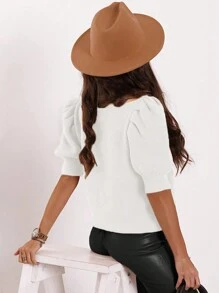 Women's Puff Short Sleeve Sweater Tops 2024 Spring Summer Casual T Shirts Blouses - trắng - Xem 4