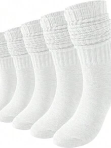 5 pares de calcetines arrugados de unicolor para mujer, calcetines de burbujas de moda, calcetines de punto casuales, cómodos y transpirables - Blanco - Ver 4