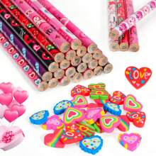Set de 24/48/72 lápices surtidos para el Día de San Valentín con borradores con forma de corazón para regalos de San Valentín, regalos de intercambio, suministros para fiestas de San Valentín, regreso a clases