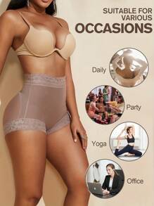 1 quần lót ren định hình, quần lót nâng hông kiểm soát bụng thoáng khí thoải mái, quần lót và đồ định hình cho nữ - Màu tím hoa cà - Xem 8