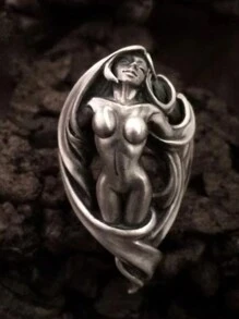 1pc Vintage Style Men's Ring With Nude Woman Design - Zinc Alloy, Antique Silver Plated