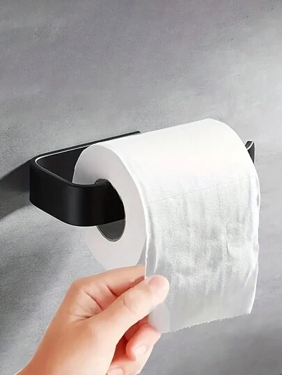 1pc Non-Perforated Toilet Paper Holder Can Be Used In Kitchen, Bathroom, Made Of Plastic Black Paper Towel Storage Hanger Bathroom Decor Fall Decor