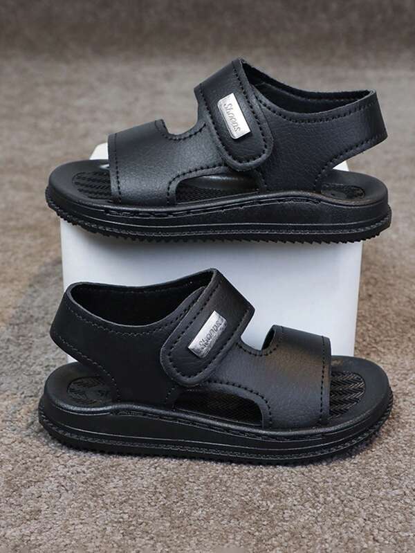 1 Paar Jungen Einfarbige Flache Sandalen, Kinder Weiche Sohle Sandalen, Studenten Outdoor Sport Sandalen, Rutschfeste Jungen Strandsandalen, Geeignet für den Sommer