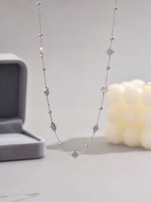 LIEBEIRIS 1pc 18K Gold Plated Stainless Steel 8-Pointed Star Women Necklace, Suitable For Daily Matching And Gift Giving (Bead Quantity Random, Handmade Cut) - Silver - View 3