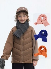 1pc Kids' Knit Solid Color Vertical Stripe Warm Neck Scarf, Unisex, Autumn/Winter