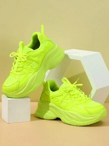 Platform Chunky Chunky Sneakers, Elastic High-Sole Casual Sports Shoes, Outdoor Fashion Versatile Couple Style - Fluorescent Green - View 6