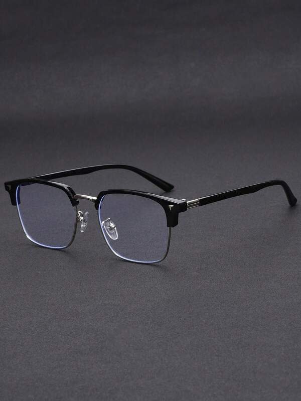1 pièce Lunettes rétro métalliques à demi-monture pour hommes, sans ordonnance, convenant pour le port quotidien, les jeux sur ordinateur, le travail de bureau