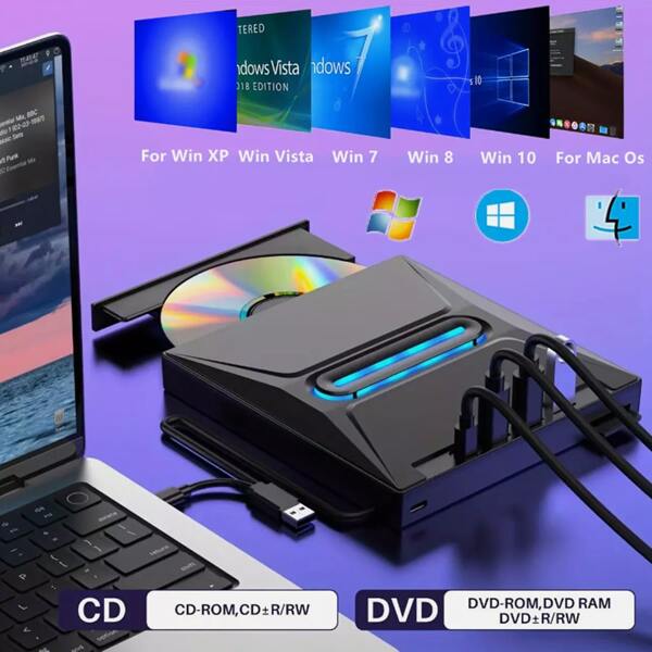 Tapsin 7in1 External USB 3.0 DVD CD  Writer Drive Burner Reader Player For Laptop PC
