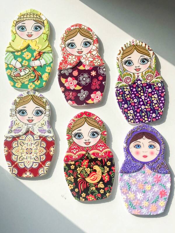 1 pieza Adorno lindo de Matryoshka 3D con estampado dorado en relieve, imán de nevera de resina de gran tamaño, adecuado para decoración, vacaciones, regalos de vuelta a la escuela