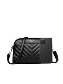 Bolso bandolera con relieve tipo litchi vintage, bolso de hombro de PU retro, bolso y monedero todo a juego para mujer